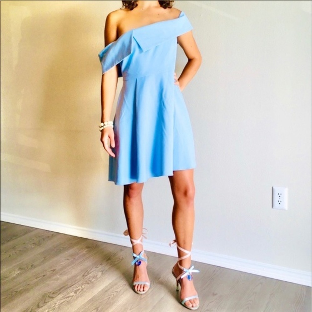 Likely Mini Dress Emmitt Off Shoulder Cocktail Baby Blue Pastel Wedding Summer
